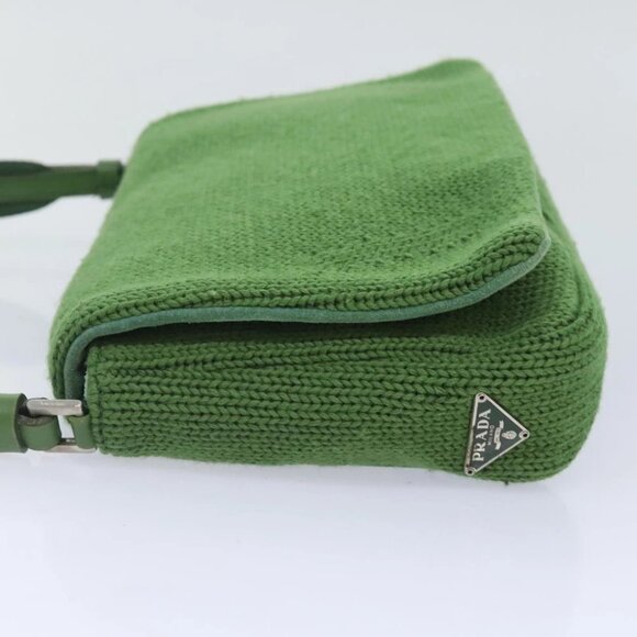 PRADA Shoulder Bag Knitted Fabrics Green Silver Auth 93808 - Picture 2 of 16